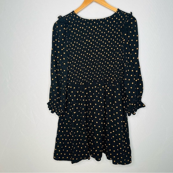 Madewell Lucie V-Neck Smocked Mini Dress in True Black Oval Dot. Size Medium. - Picture 6 of 10